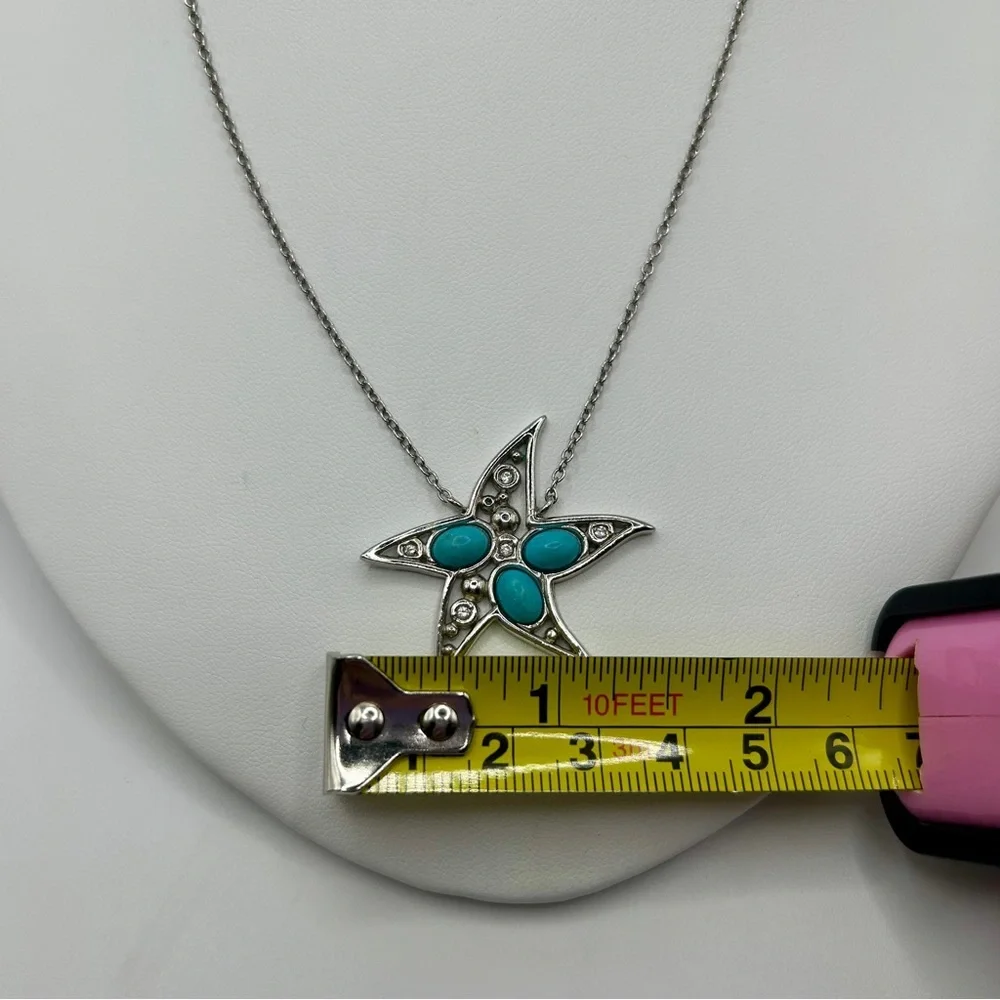 Coastal Silver Turquoise Starfish Pendant Necklace